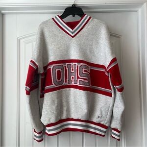 Vintage Varsity V Neck OHS Red and Gray Men's Sweater Large Preppy